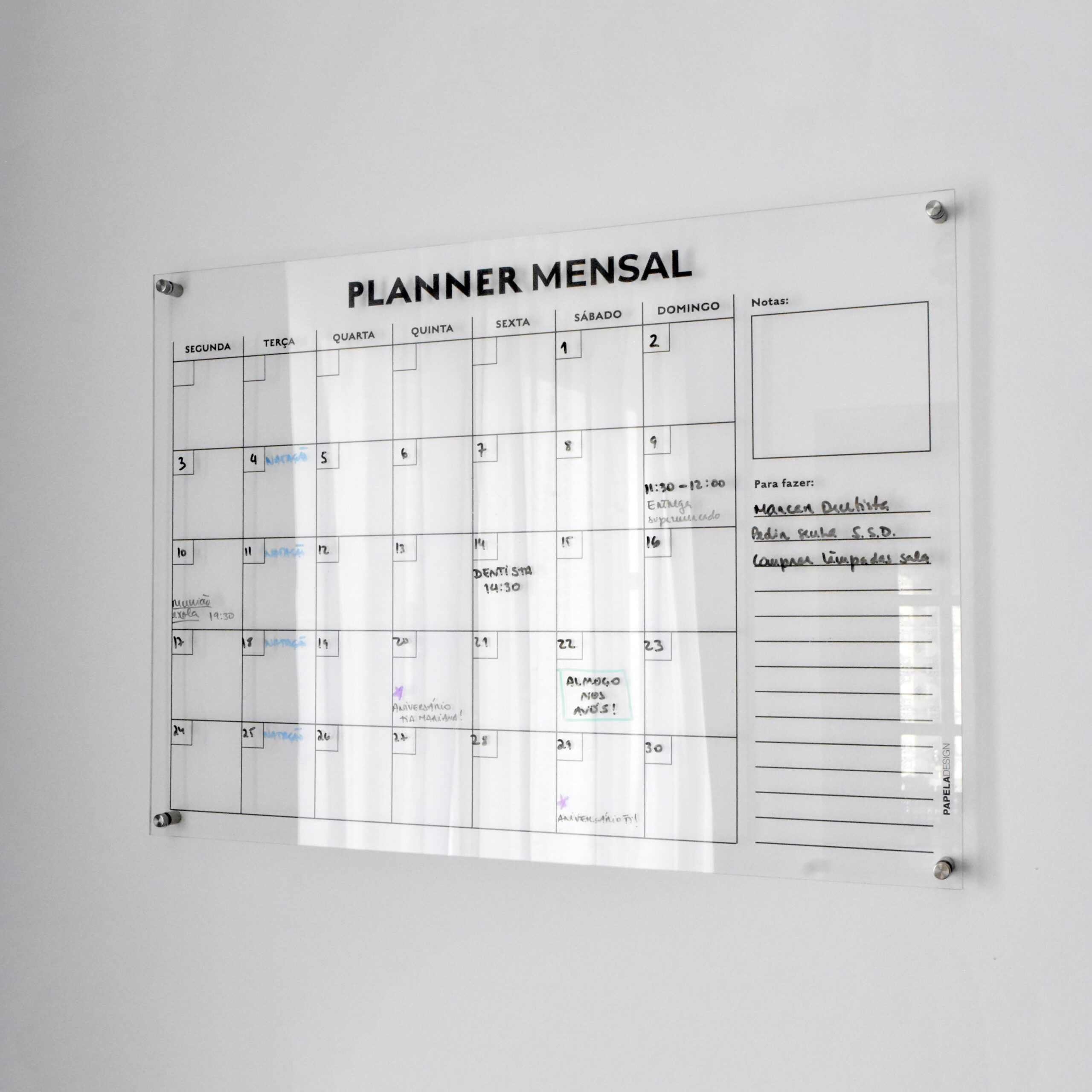 Planner Mensal Acr Lico De Parede Papela